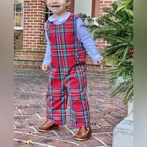 6-9 months, Liberty Square Tybee Tartan Plaid Romper Set - Brown Bowen & Co NWT